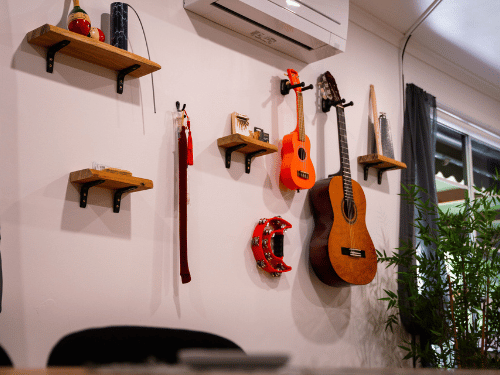 Wall with guitars hanging