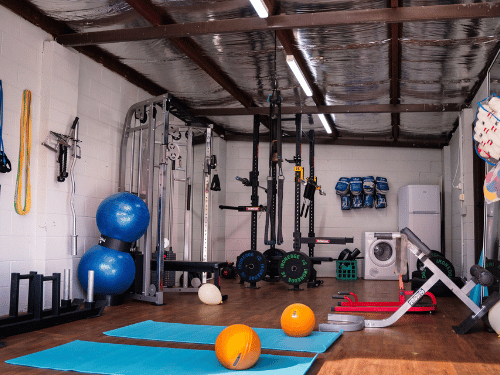 Gym facilities at Maudcare with yoga mats, exercise balls and other gym equipment